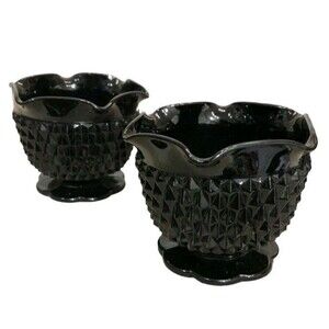 Indiana Glass Tiara Cameo Black Diamond Point Candle Holders Set Of 2 Vintage